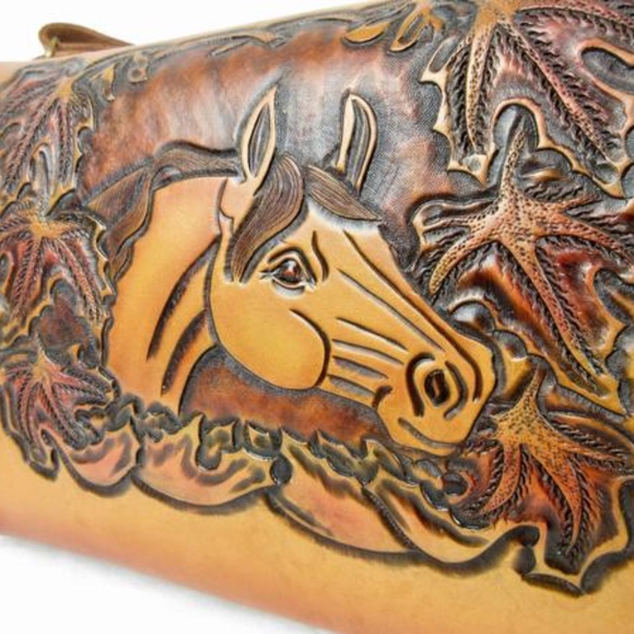 Vintage 50s 60s Hand Tooled Leather Western Purse - Picture 1 of 8